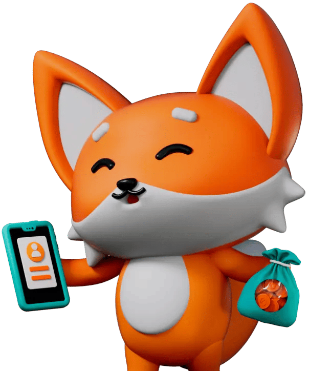 Scrambly fox holding cash and phone